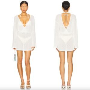 Lovers and Friends | NWT Freya Mini Dress in White Crochet Beach Cover Up S